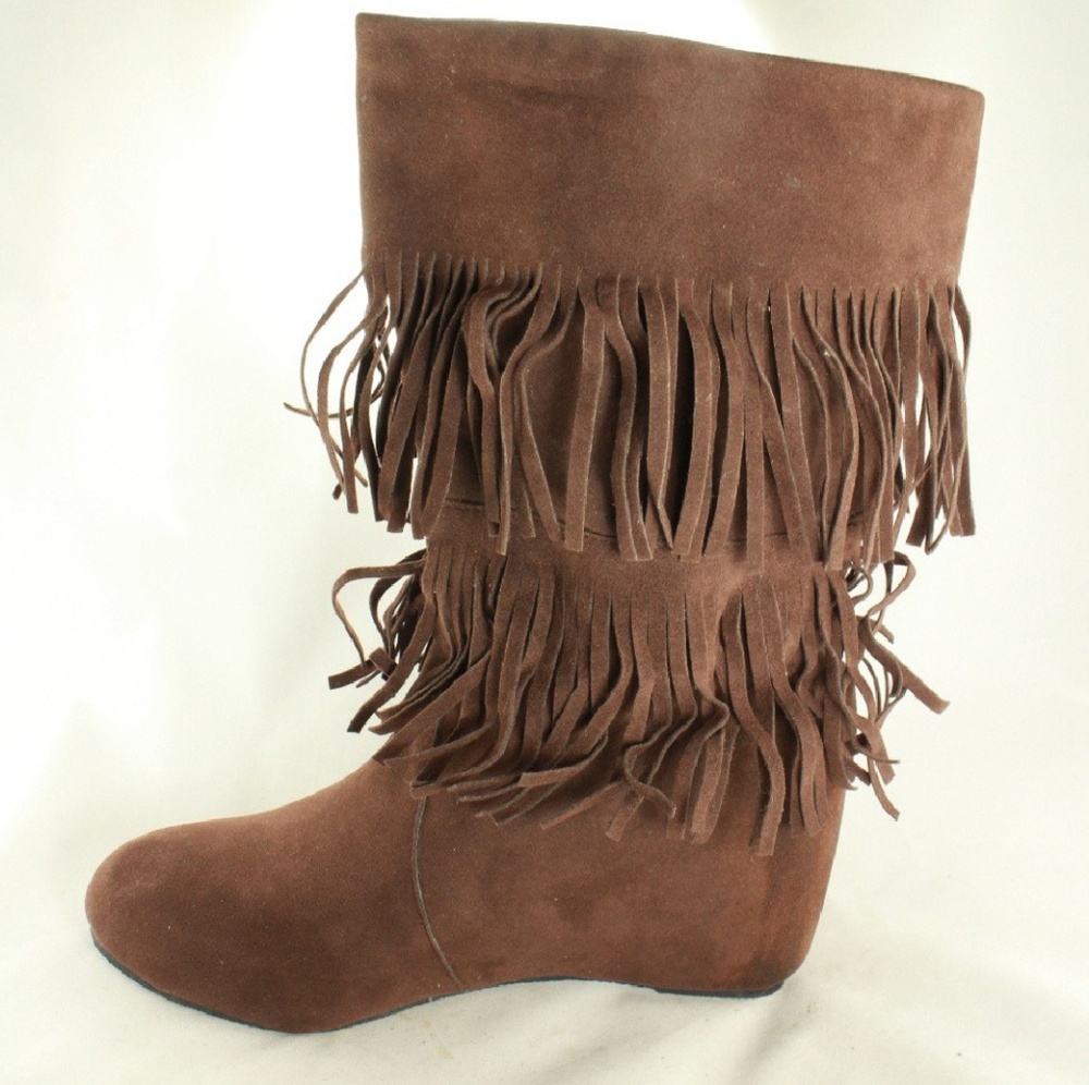 Chocolate fringe mid calf  boots